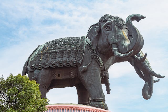 Giant three-headed elephant statue at the Erawan Museum in Samut Prakan, Thailand