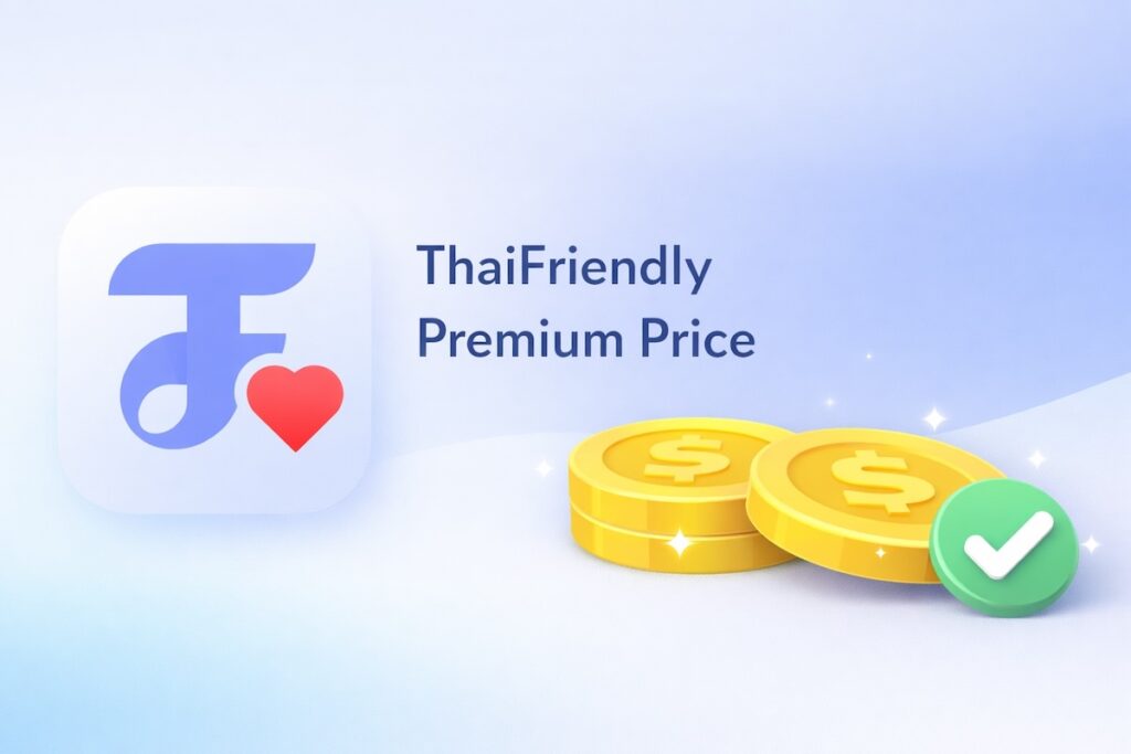 ThaiFriendly Premium Price 2026 graphic showing subscription plans, costs in USD, and best value badge for Thailand dating