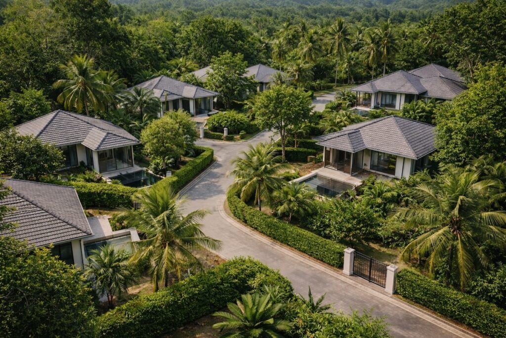 Residential villa development in Koh Samui surrounded by tropical vegetation