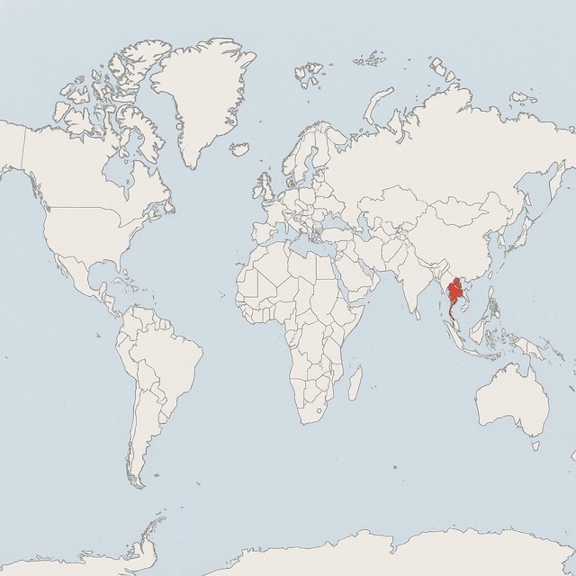 Carte du monde avec la Thaïlande surlignée en rouge