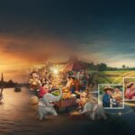 Frise d’images de pubs thaïlandaises mêlant scènes émouvantes et humour sur fond de marché, temple et rizières