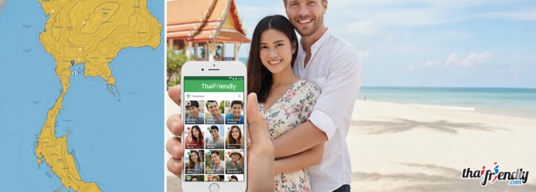 Guide illustré montrant comment utiliser l'application ThaiFriendly pour rencontrer une femme thaïlandaise.