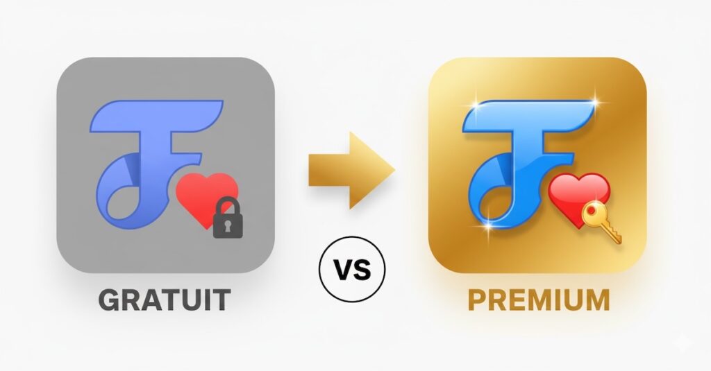Image comparative montrant la version gratuite de ThaiFriendly avec un cadenas et la version Premium dorée avec une clé.﻿