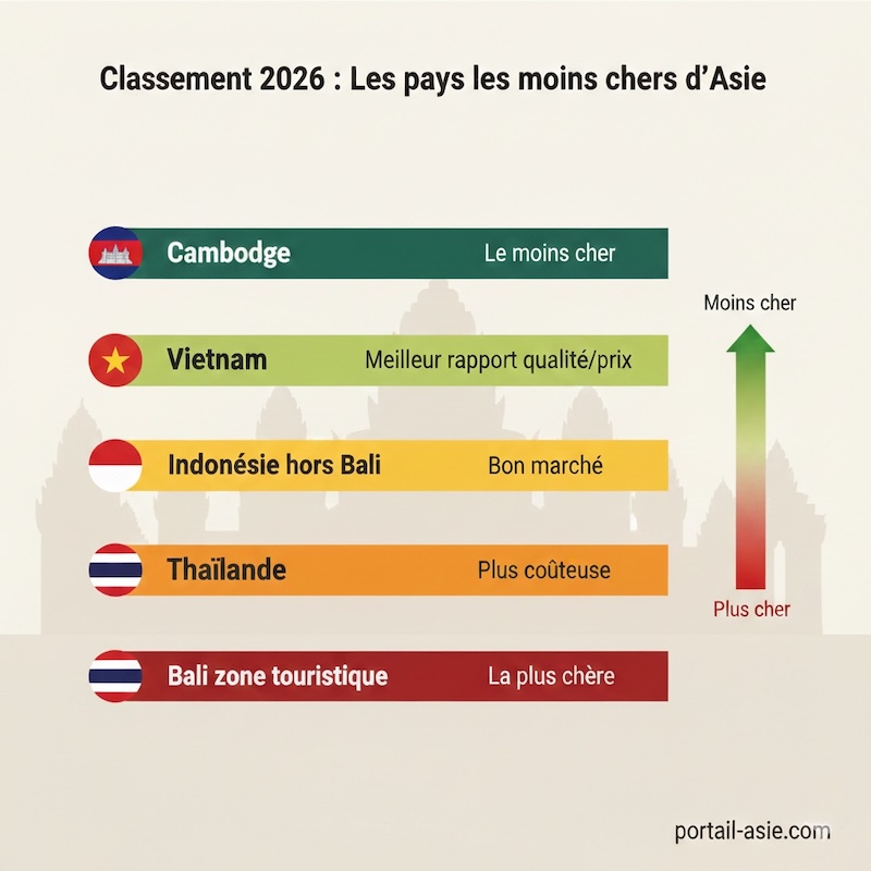 Classement 2026 des pays les moins chers d’Asie du Sud-Est : Cambodge, Vietnam, Indonésie et Thaïlande