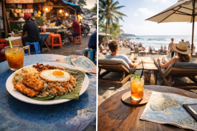 Budget Indonésie 2026 : street food Java économique (20-30€/jour) vs beach club Bali cher (70€+/jour)