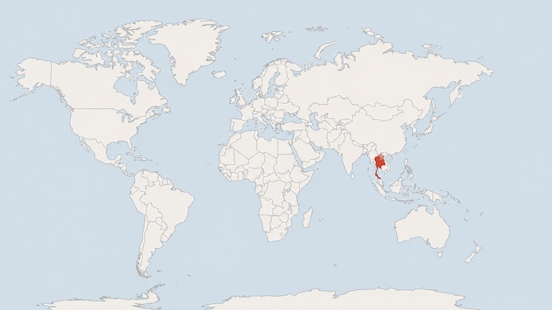 Carte du monde avec la Thaïlande mise en évidence en rouge