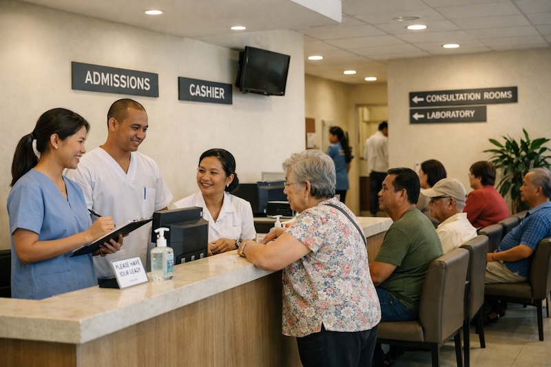 Clinique privée aux Philippines illustrant les frais médicaux couverts par une assurance voyage