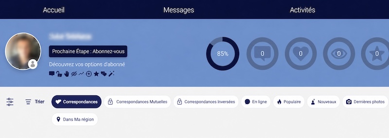 Interface ThaiCupid avec filtres de correspondances, profils en ligne et nouveaux membres